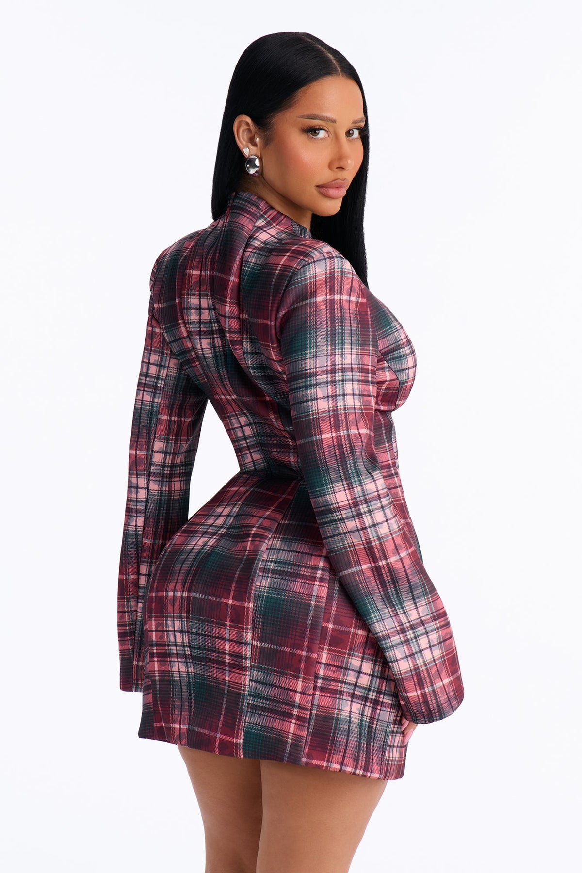 Good Taste Plaid Scuba Mini Dress - Pink/combo