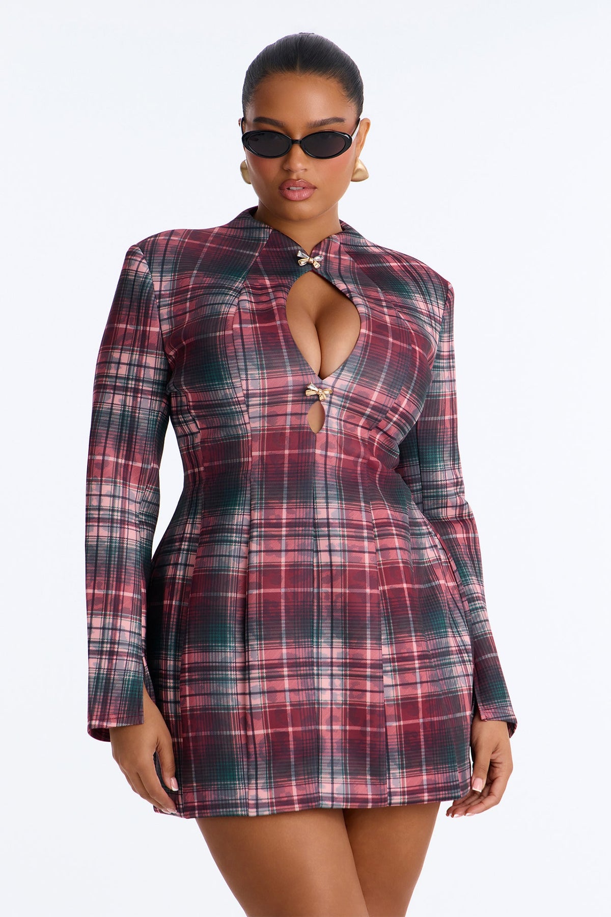 Good Taste Plaid Scuba Mini Dress - Pink/combo