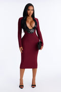 She A Show Off Embellished Bandage Midi Dress - Burgundy