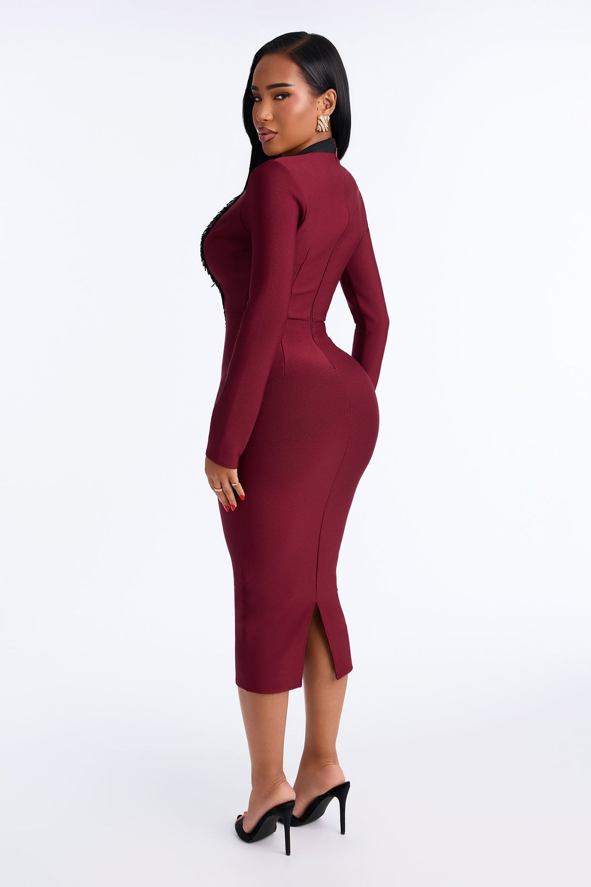 She A Show Off Embellished Bandage Midi Dress - Burgundy