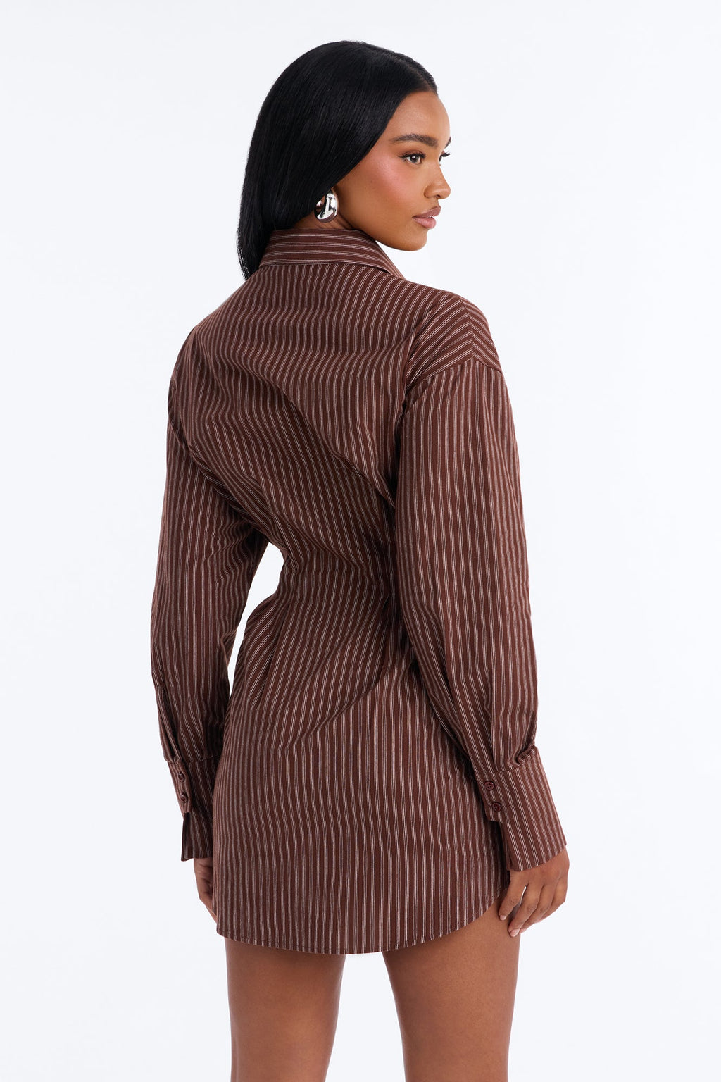 Clean Slate Pinstripe Mini Shirt Dress - Brown