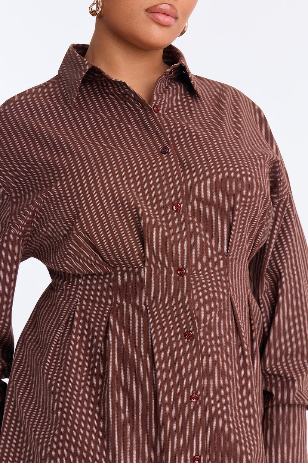 Clean Slate Pinstripe Mini Shirt Dress - Brown