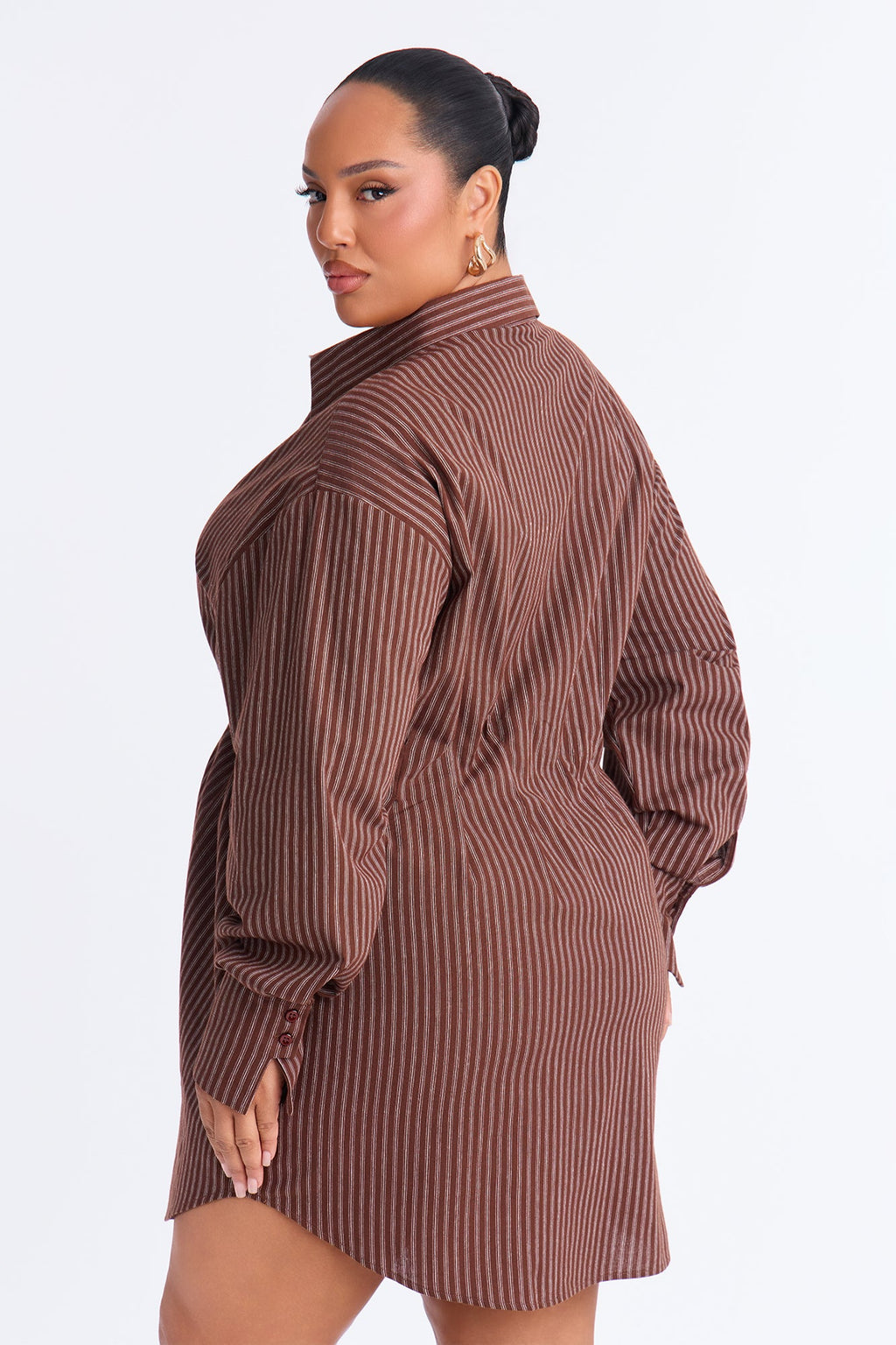 Clean Slate Pinstripe Mini Shirt Dress - Brown