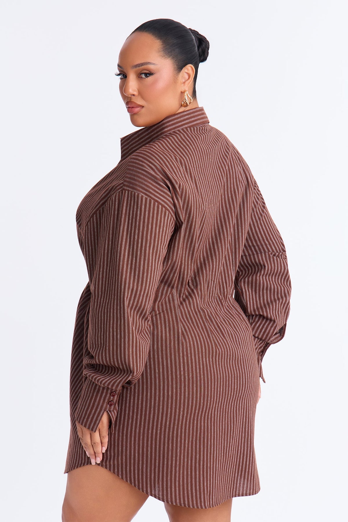 Clean Slate Pinstripe Mini Shirt Dress - Brown
