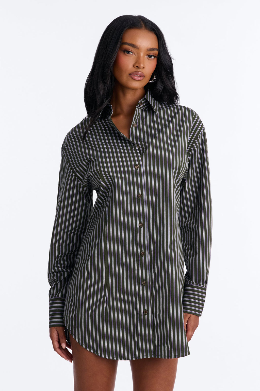 My Boyfriends Shirt Striped Mini Dress - Green/combo