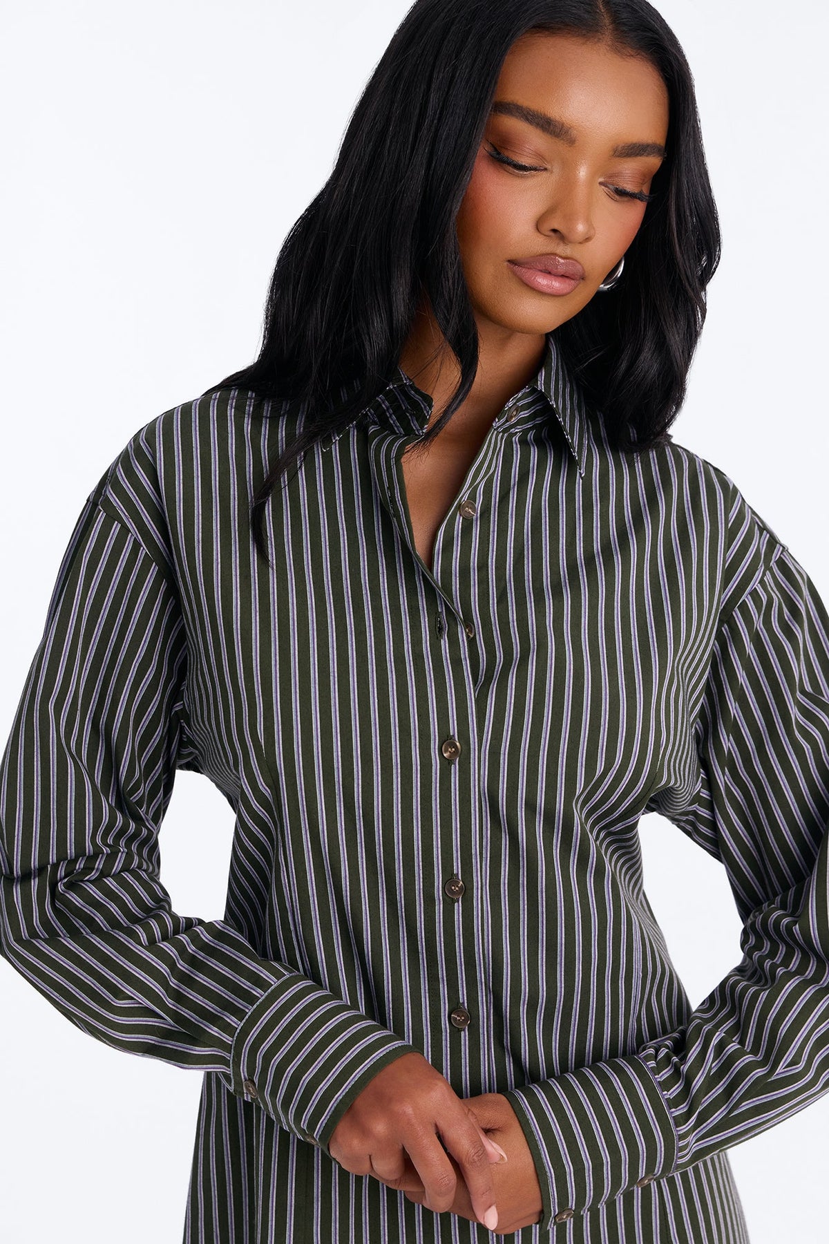 My Boyfriends Shirt Striped Mini Dress - Green/combo
