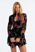 Izabella Floral Velvet Mini Dress - Black/Pink