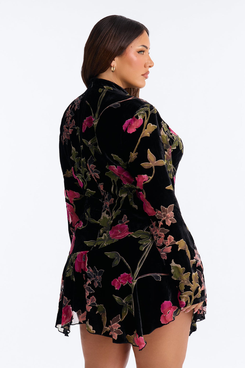 Izabella Floral Velvet Mini Dress - Black/Pink