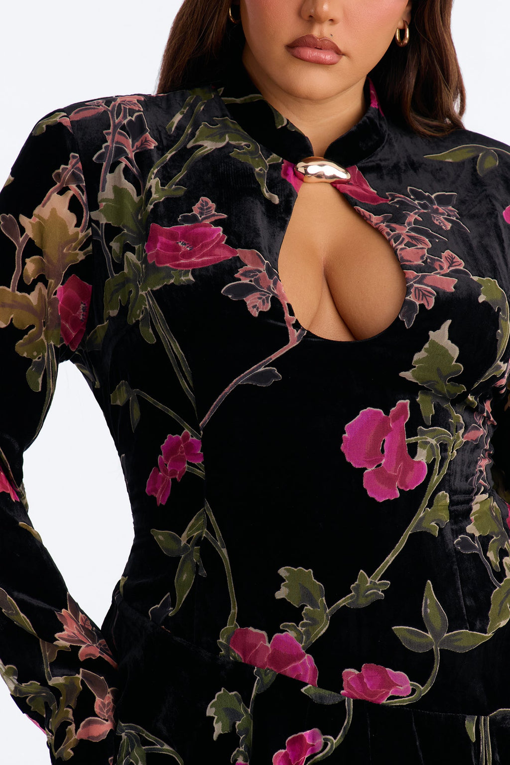Izabella Floral Velvet Mini Dress - Black/Pink