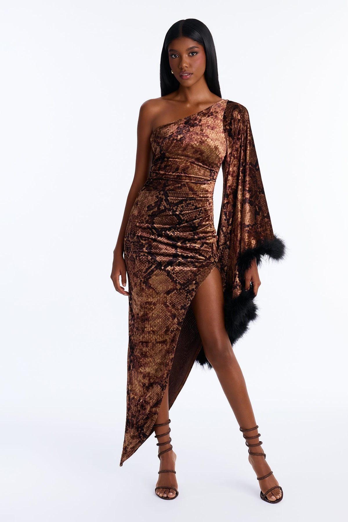 The Blueprint Velvet High Slit Maxi Dress - Brown/combo