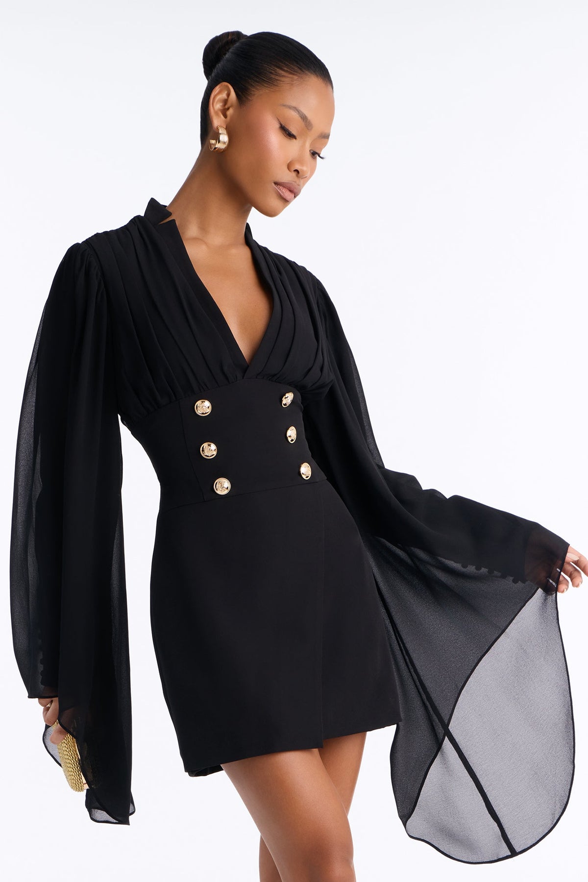 Clock It Long Sleeve Mini Dress - Black