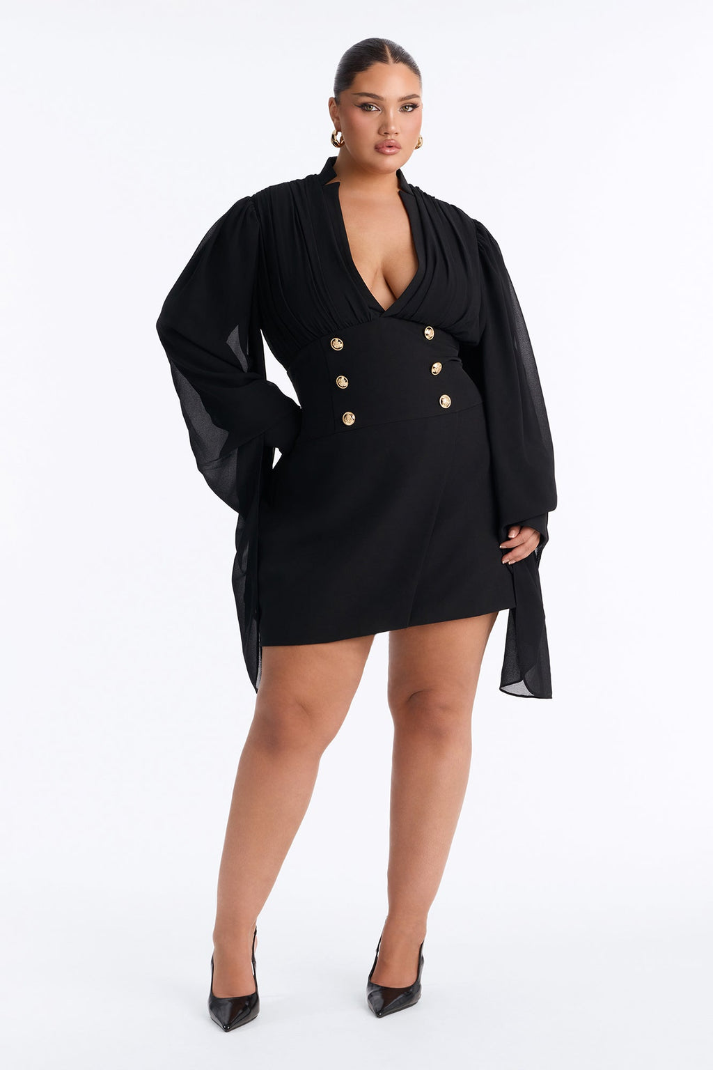 Clock It Long Sleeve Mini Dress - Black