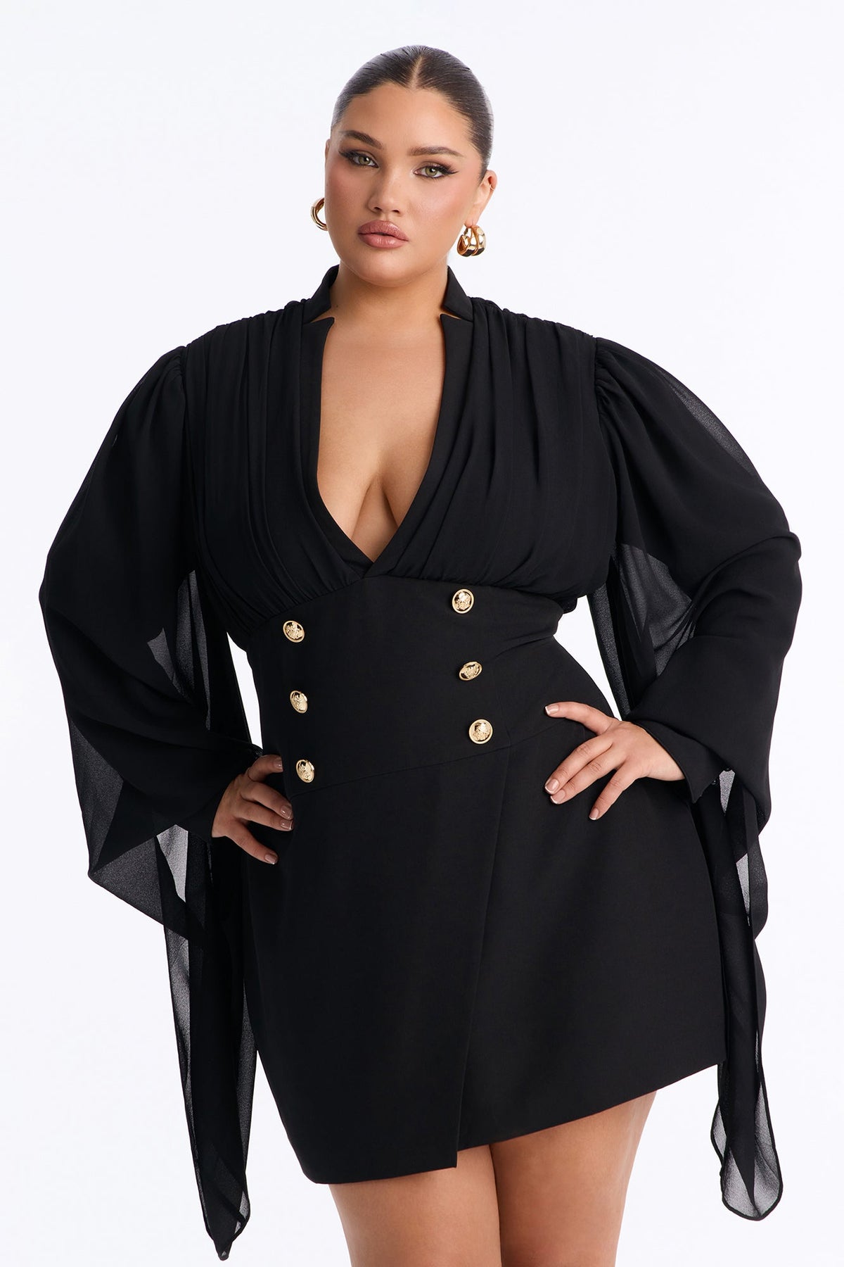 Clock It Long Sleeve Mini Dress - Black