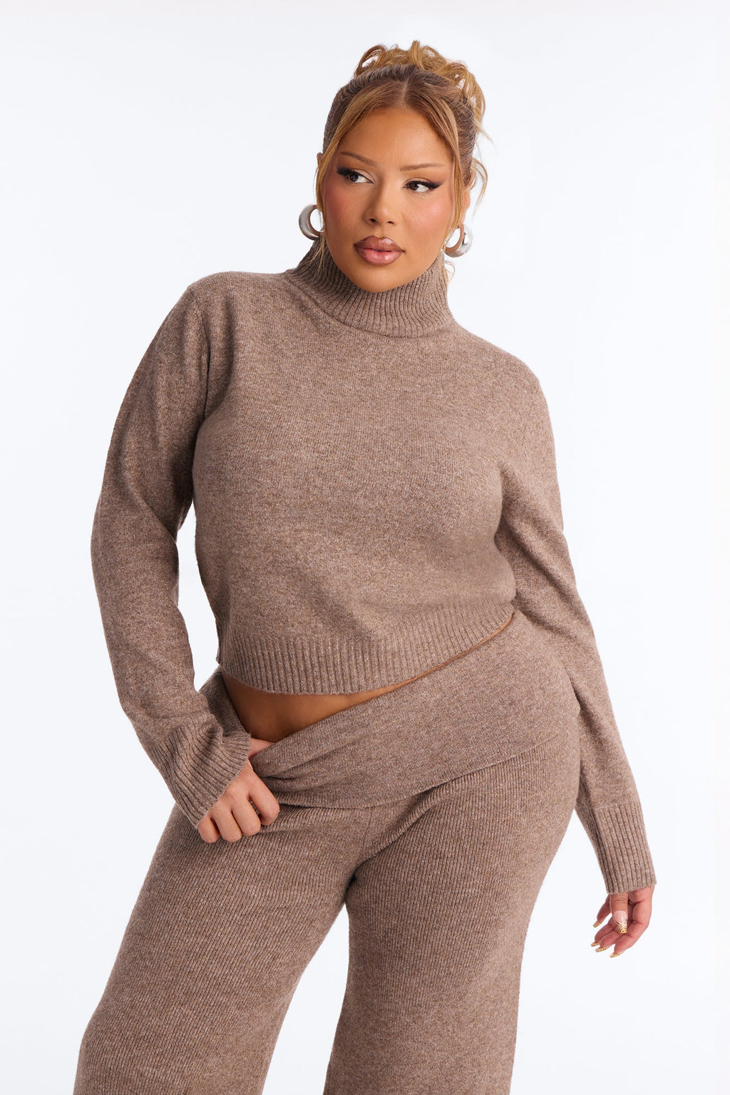 Rylan Foldover Sweater Pant Set - Mocha
