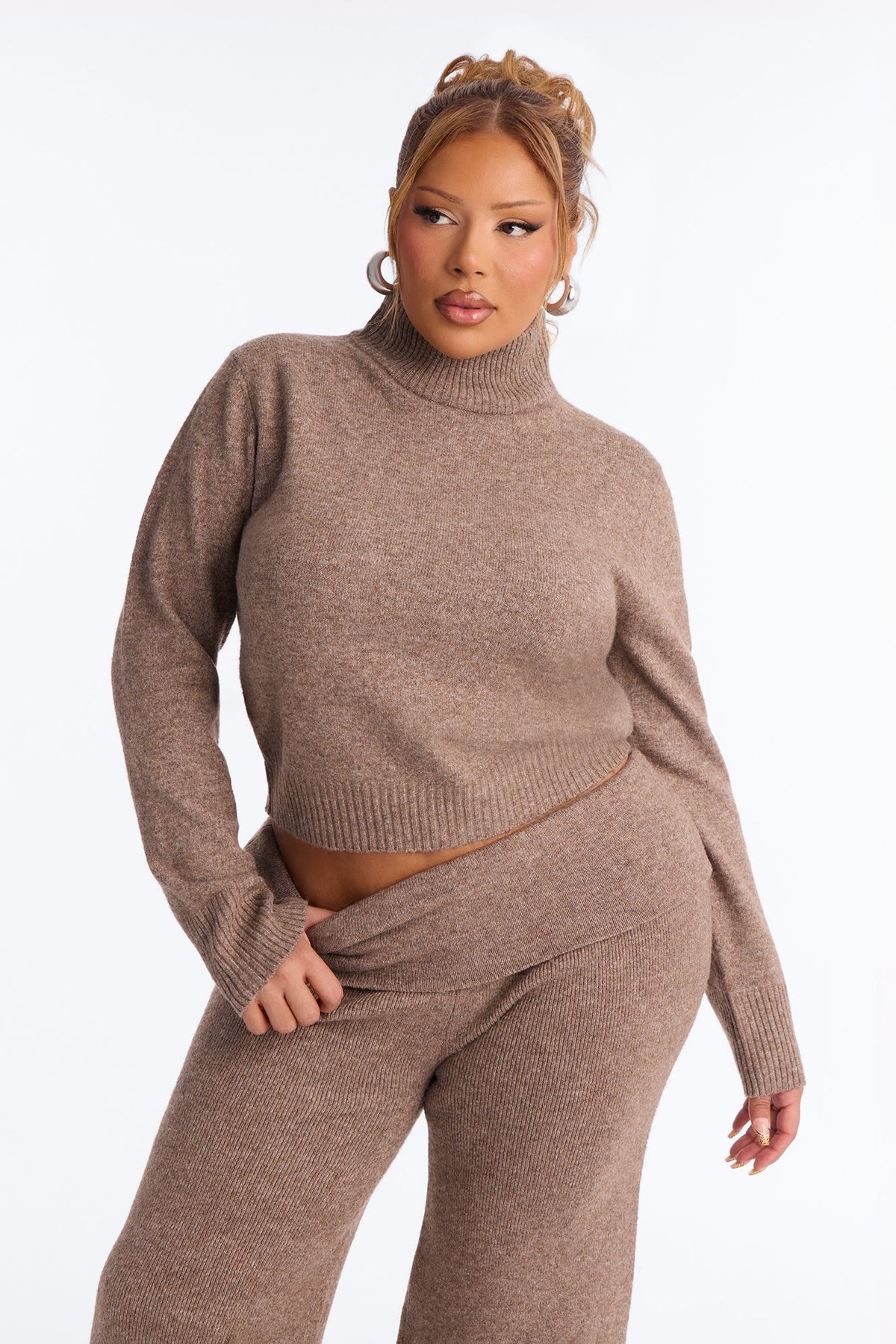 Rylan Foldover Sweater Pant Set - Mocha