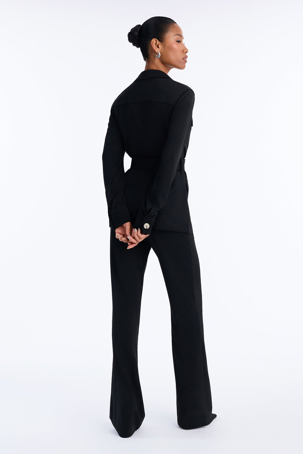 Carina Belted Flare Pant Set - Black