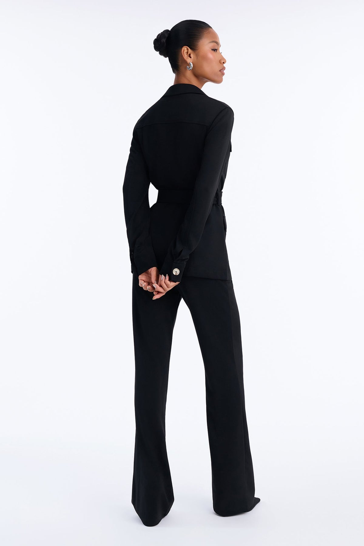 Carina Belted Flare Pant Set - Black