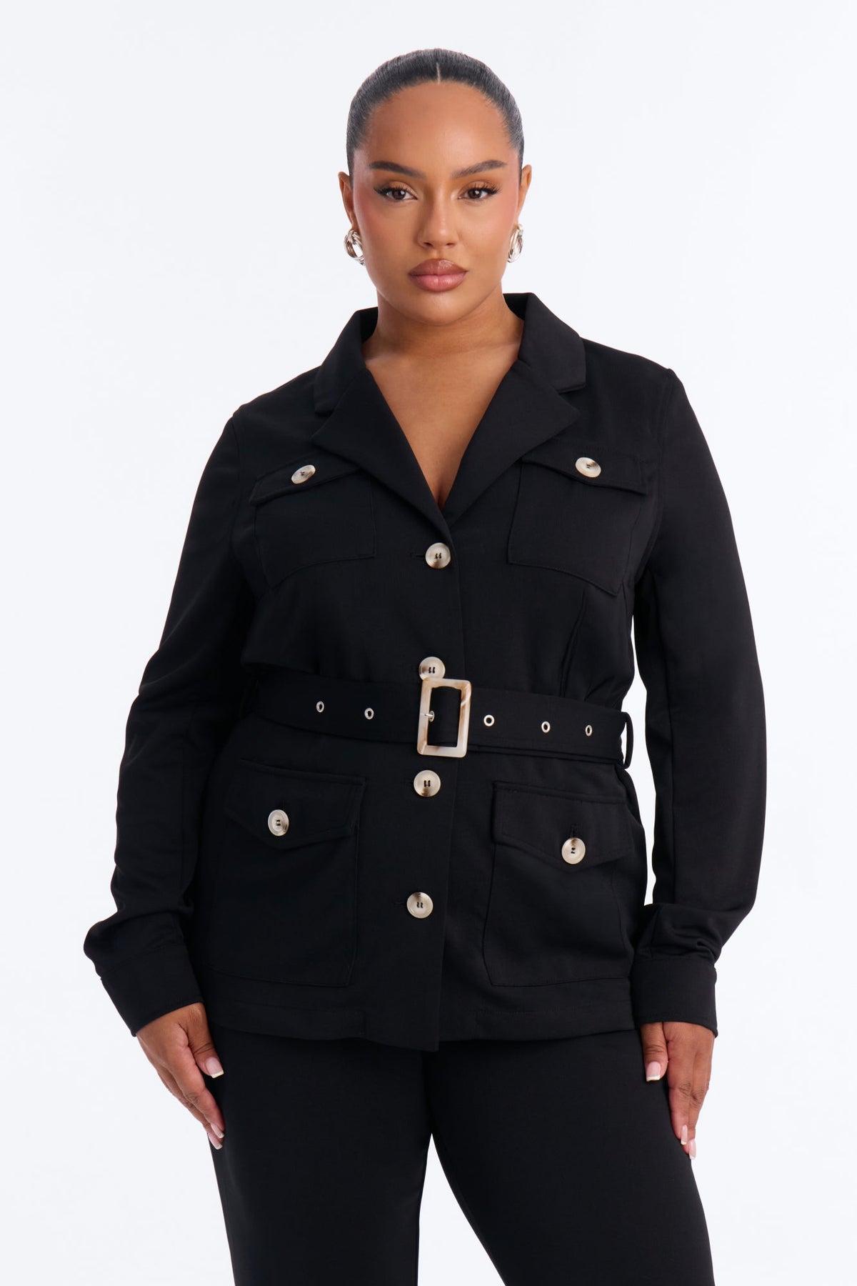 Carina Belted Flare Pant Set - Black