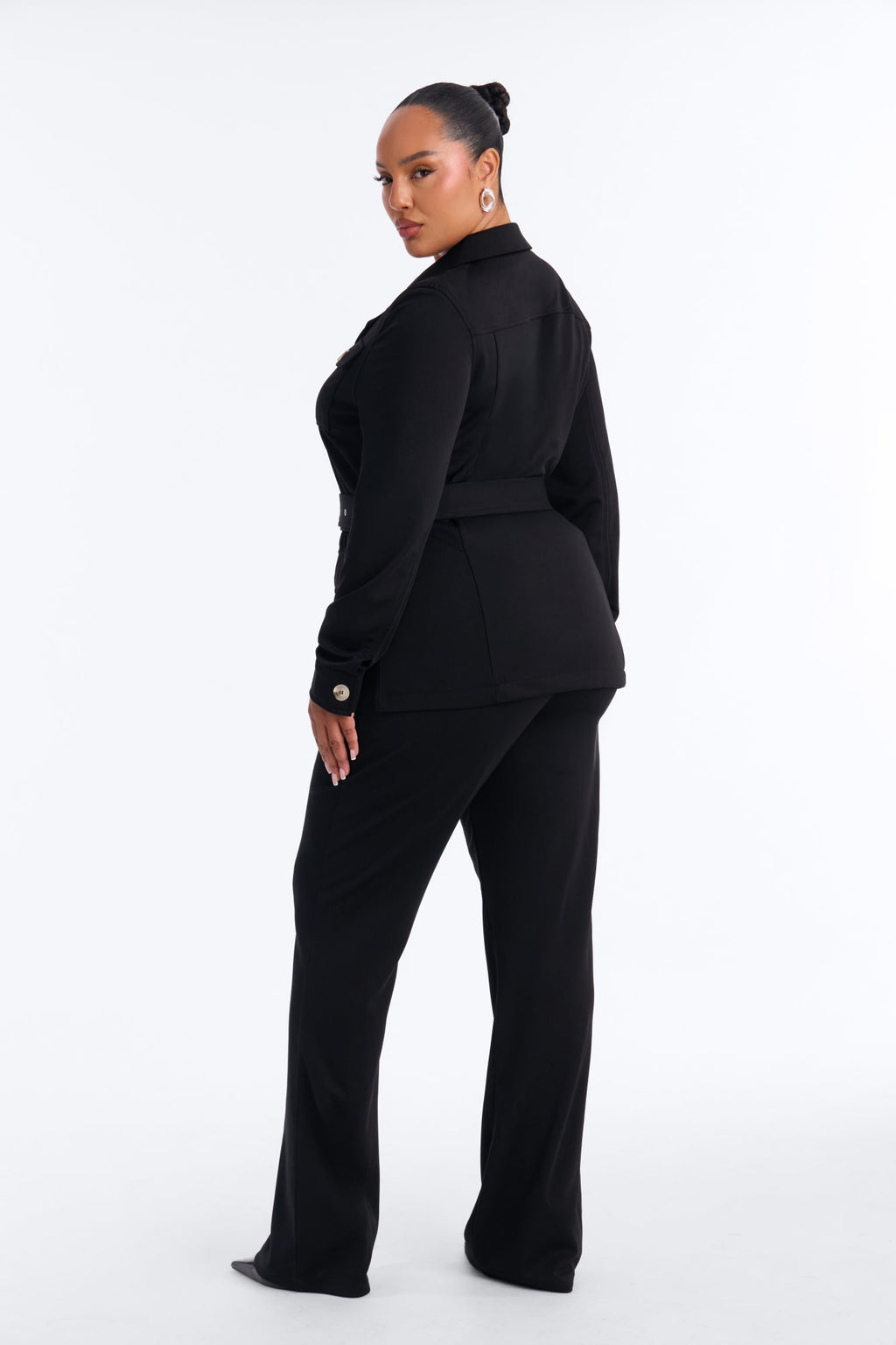Carina Belted Flare Pant Set - Black