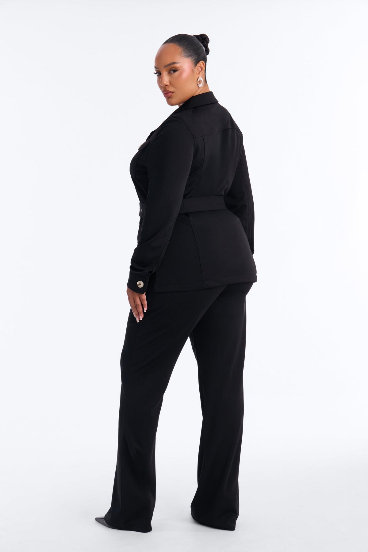 Carina Belted Flare Pant Set - Black