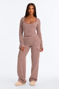 Grace Striped Cargo Pant Set - Mocha/combo