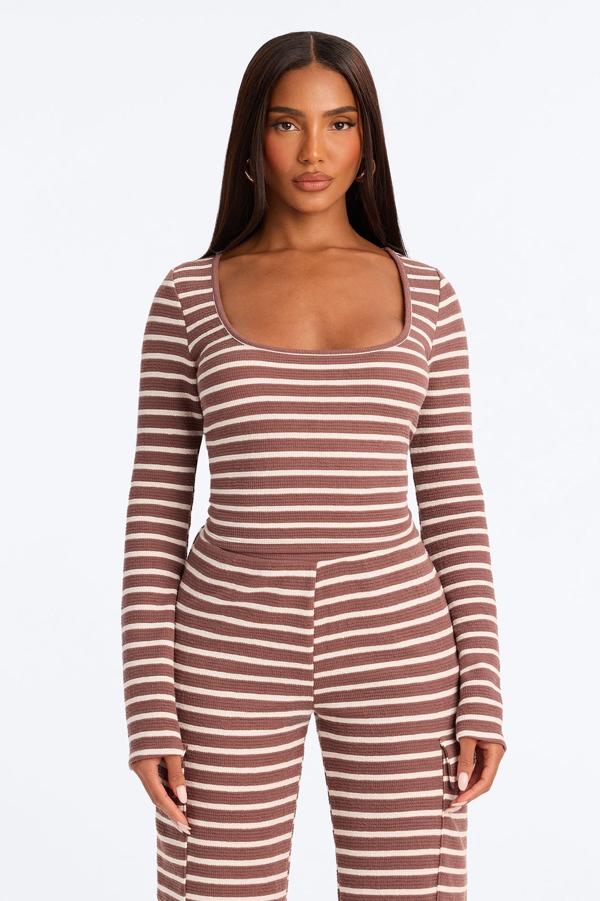 Grace Striped Cargo Pant Set - Mocha/combo