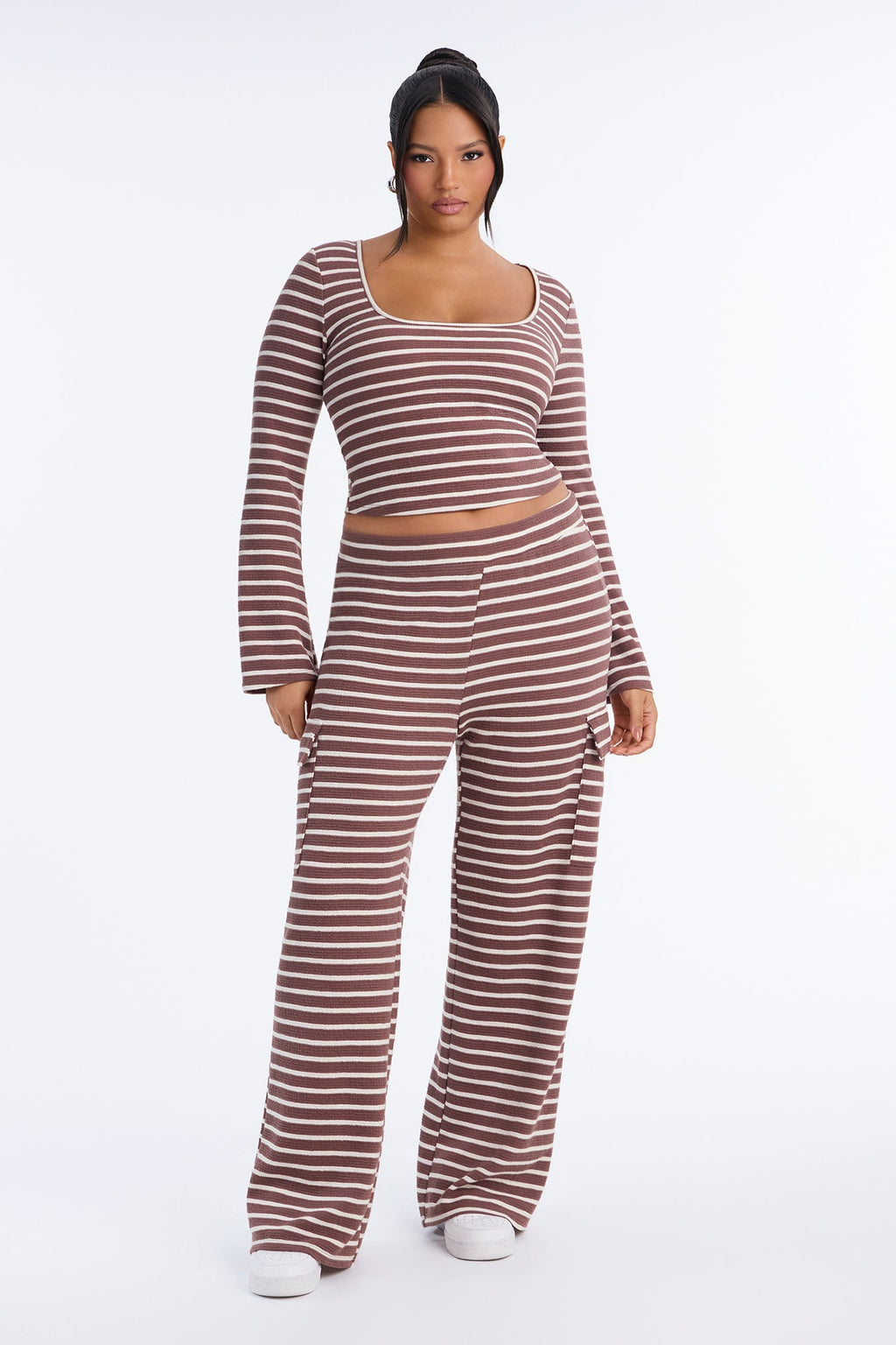 Grace Striped Cargo Pant Set - Mocha/combo