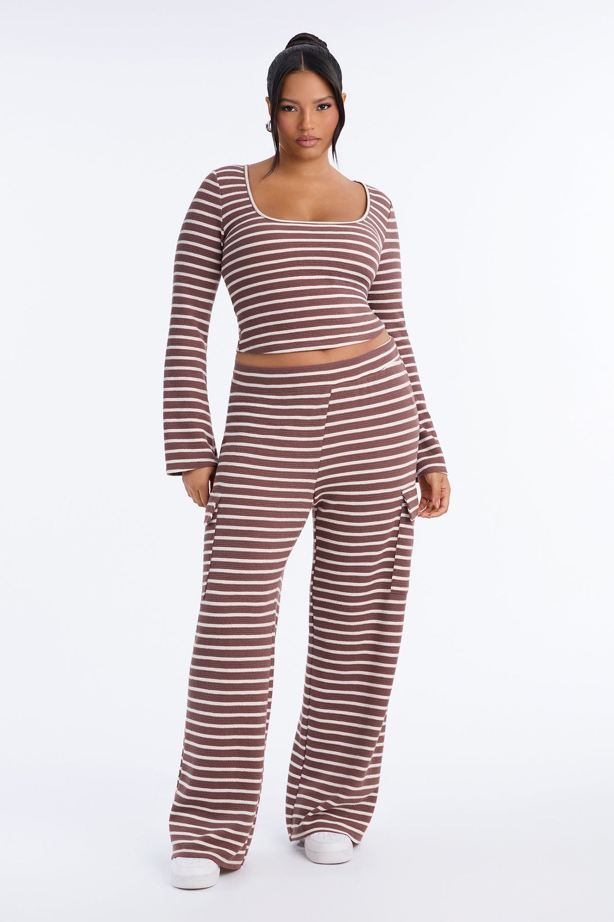 Grace Striped Cargo Pant Set - Mocha/combo