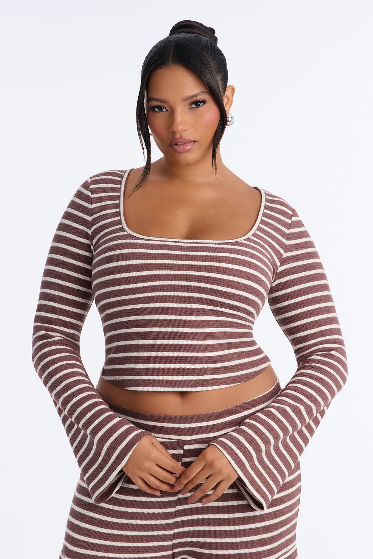 Grace Striped Cargo Pant Set - Mocha/combo