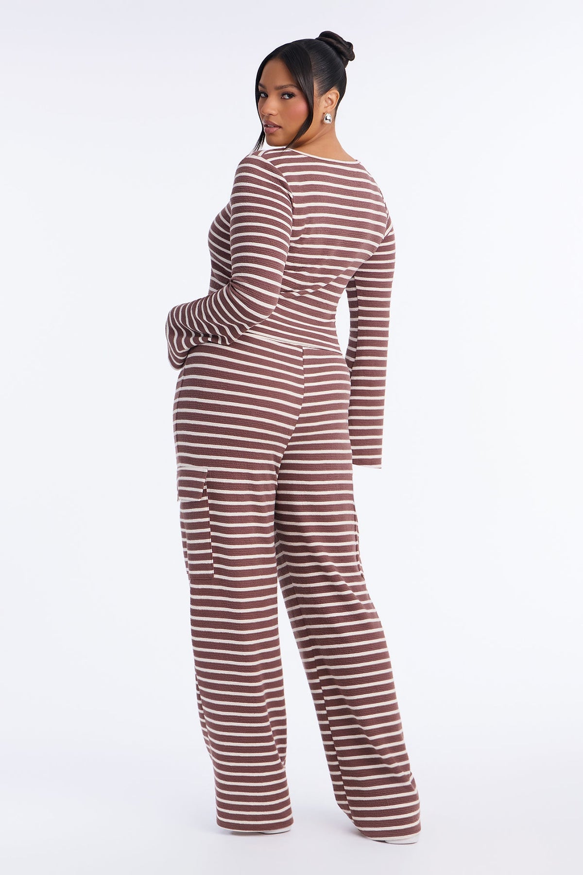 Grace Striped Cargo Pant Set - Mocha/combo
