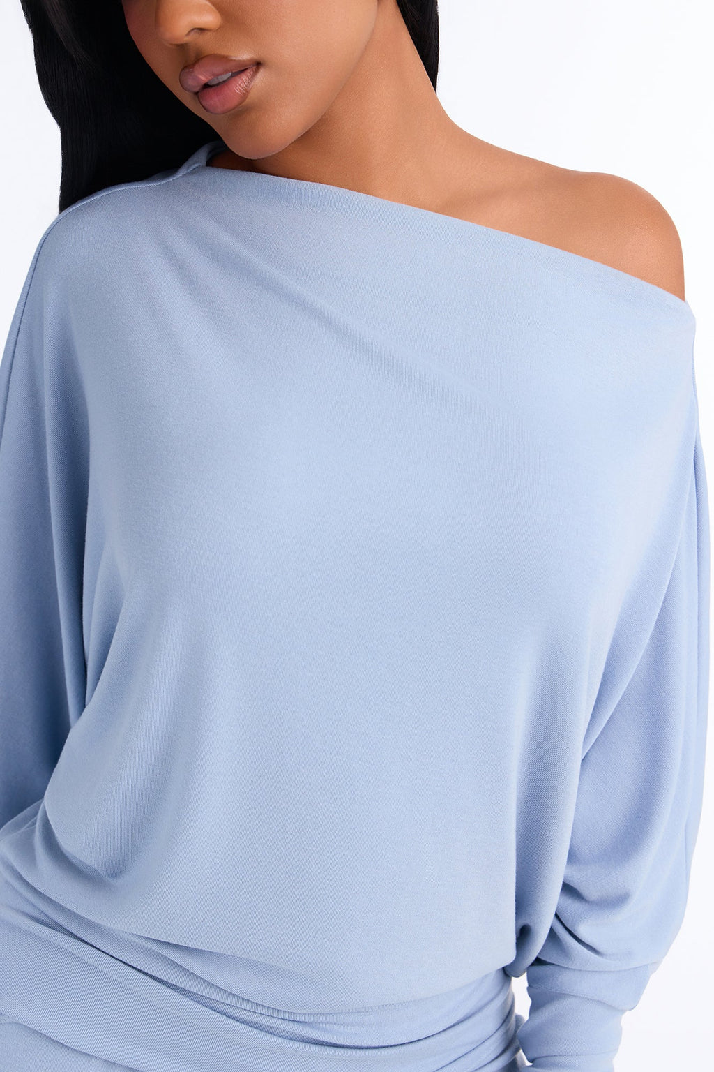 At Ease Off The Shoulder Wide Leg Pant Set - Slate Blue