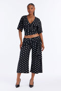 Mika Polka Dot Tie Waist Gaucho Set - Black