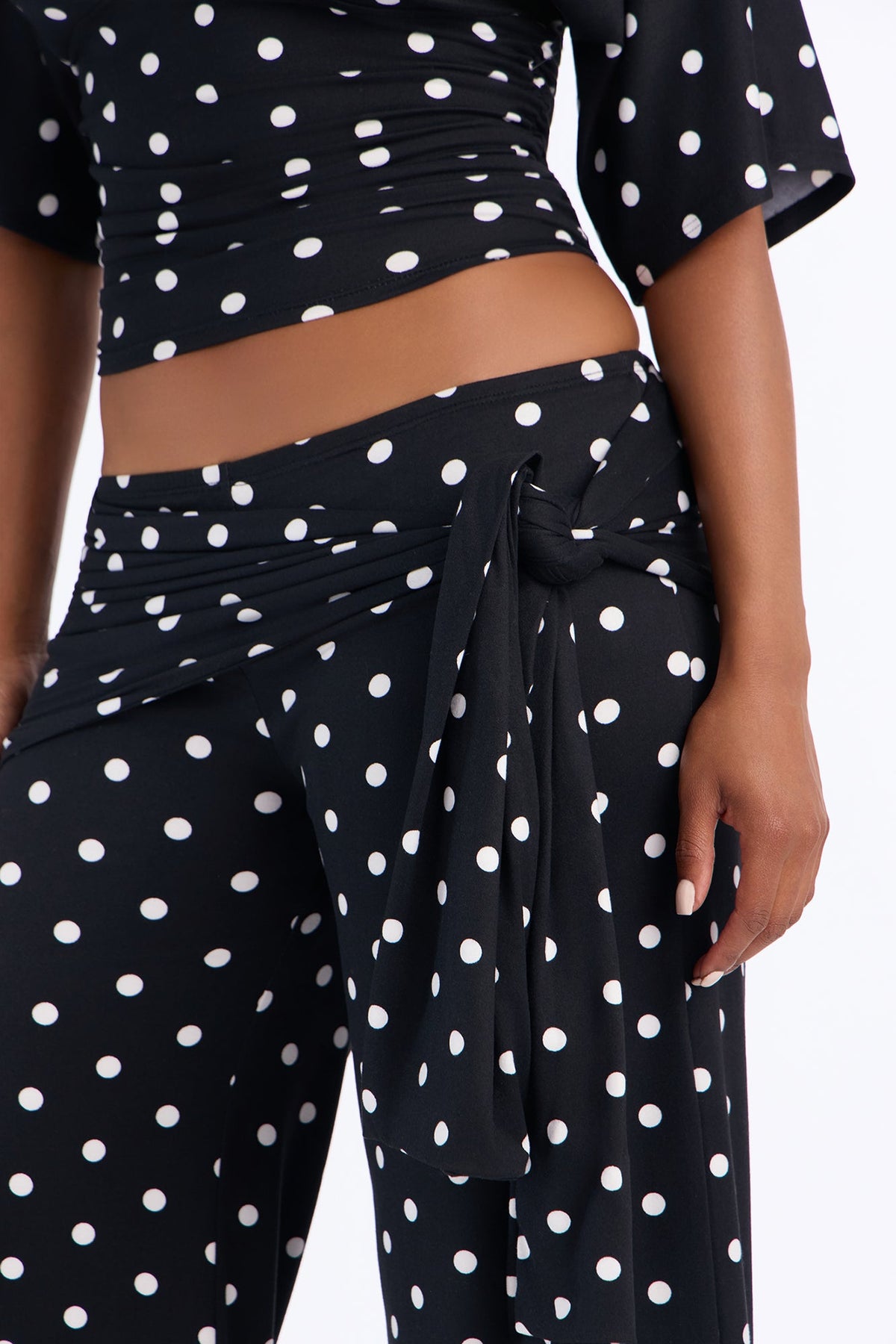 Mika Polka Dot Tie Waist Gaucho Set - Black