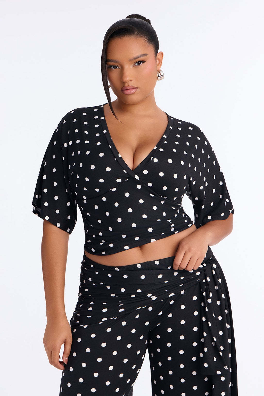 Mika Polka Dot Tie Waist Gaucho Set - Black