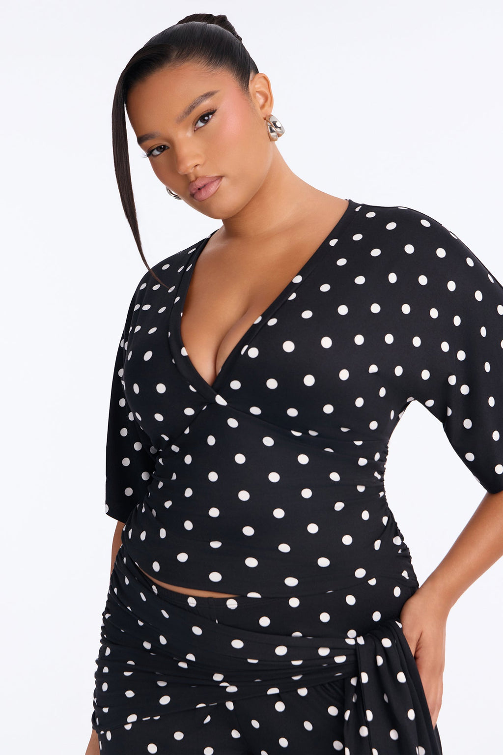 Mika Polka Dot Tie Waist Gaucho Set - Black
