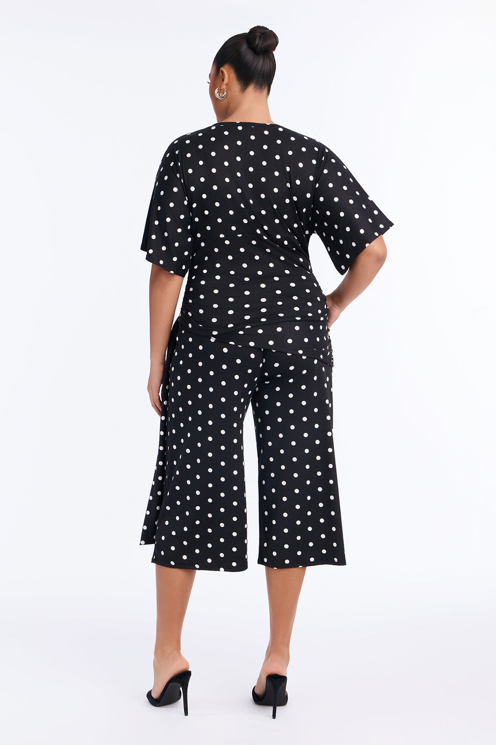 Mika Polka Dot Tie Waist Gaucho Set - Black