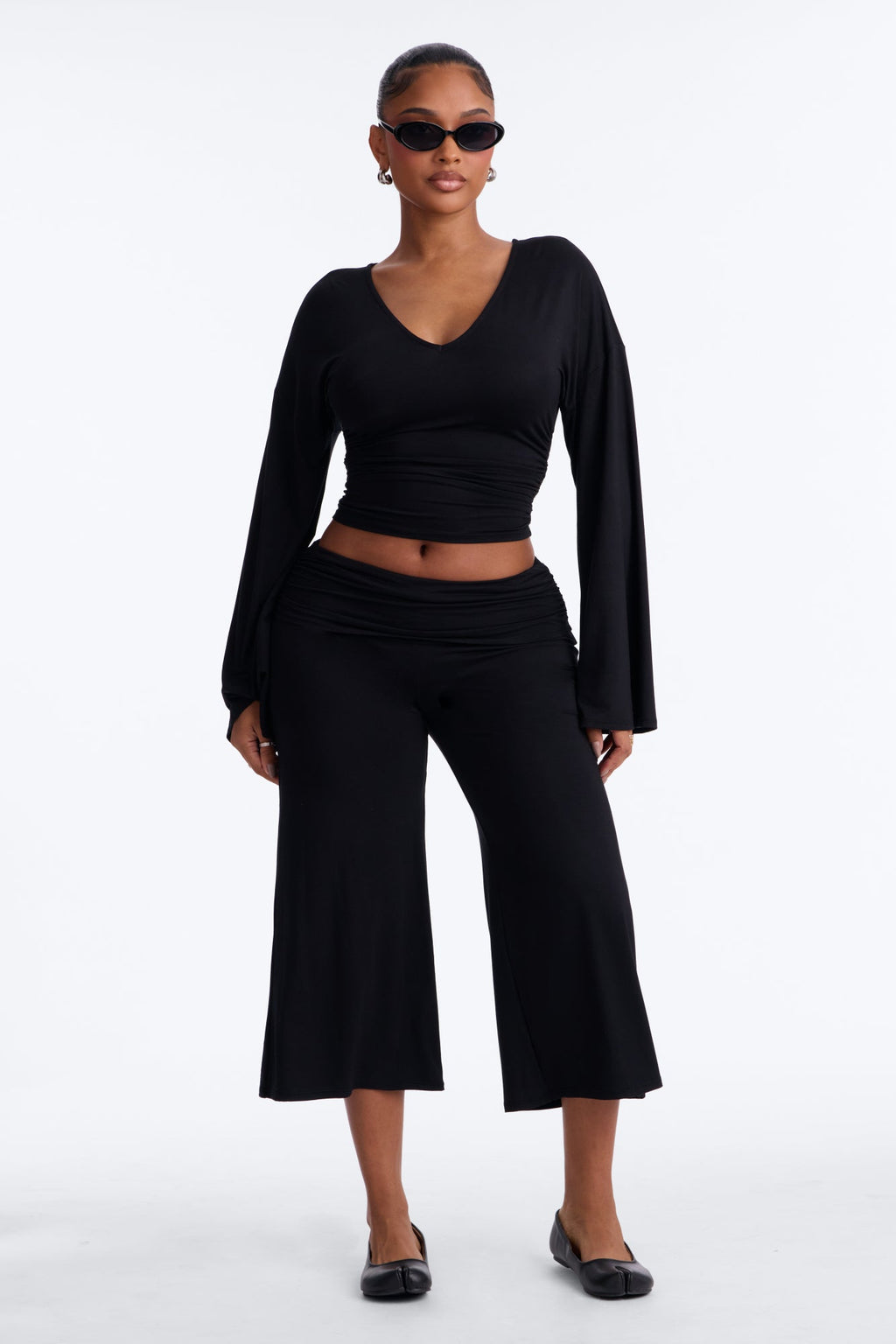 Leila Foldover Gaucho Set - Black