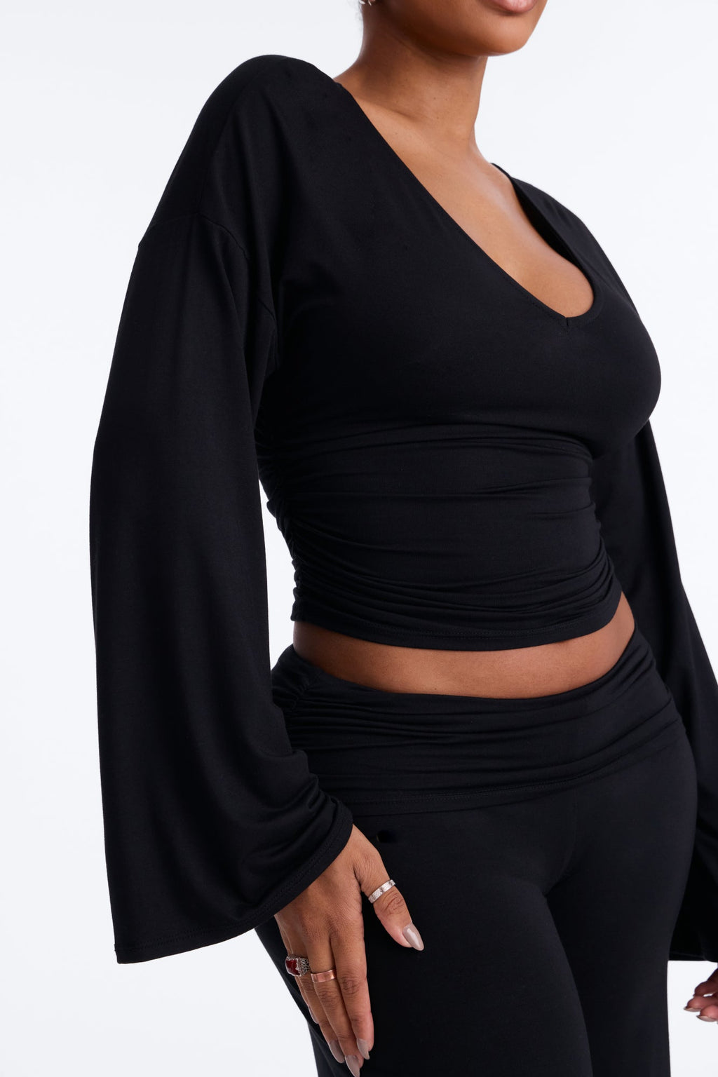Leila Foldover Gaucho Set - Black