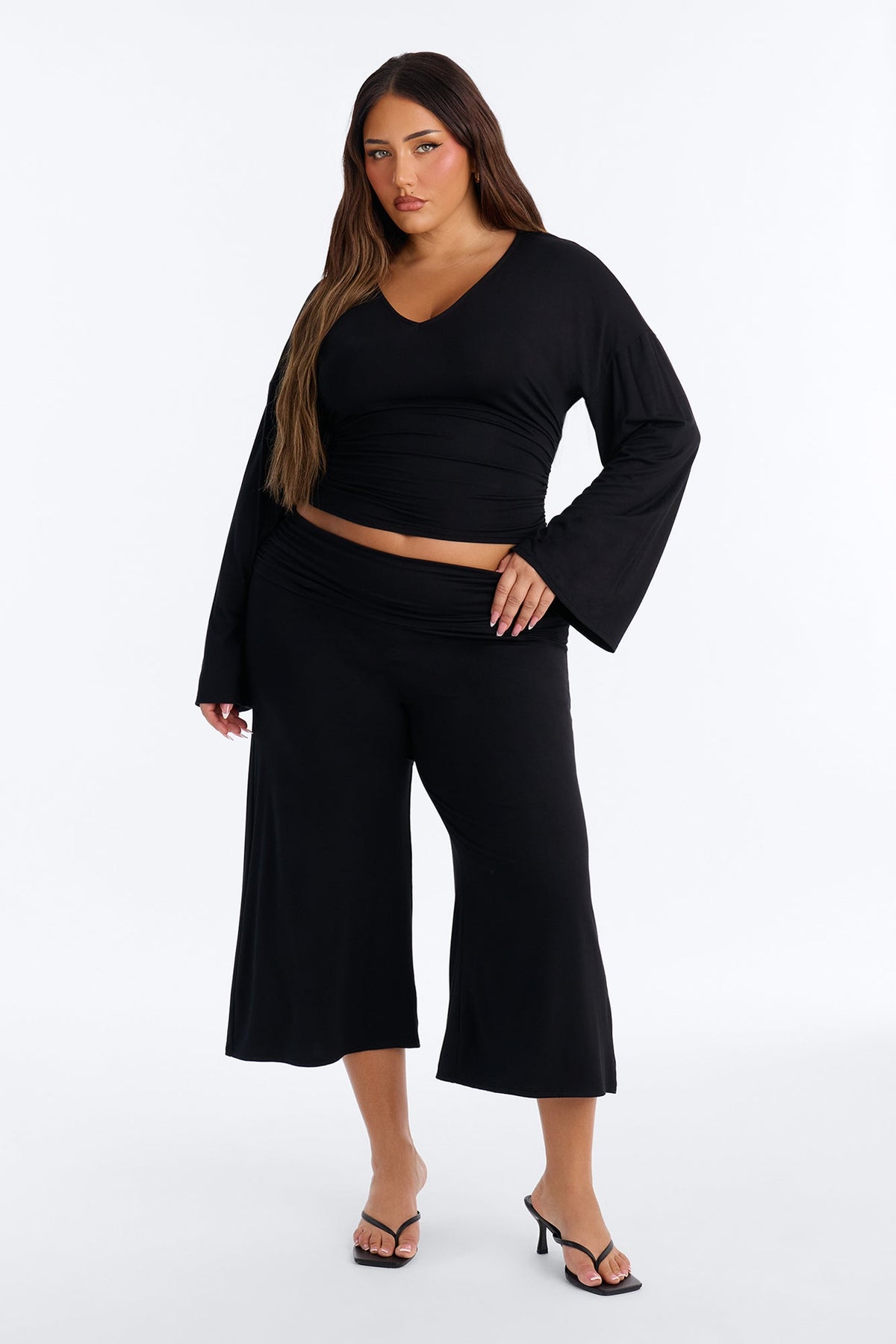 Leila Foldover Gaucho Set - Black