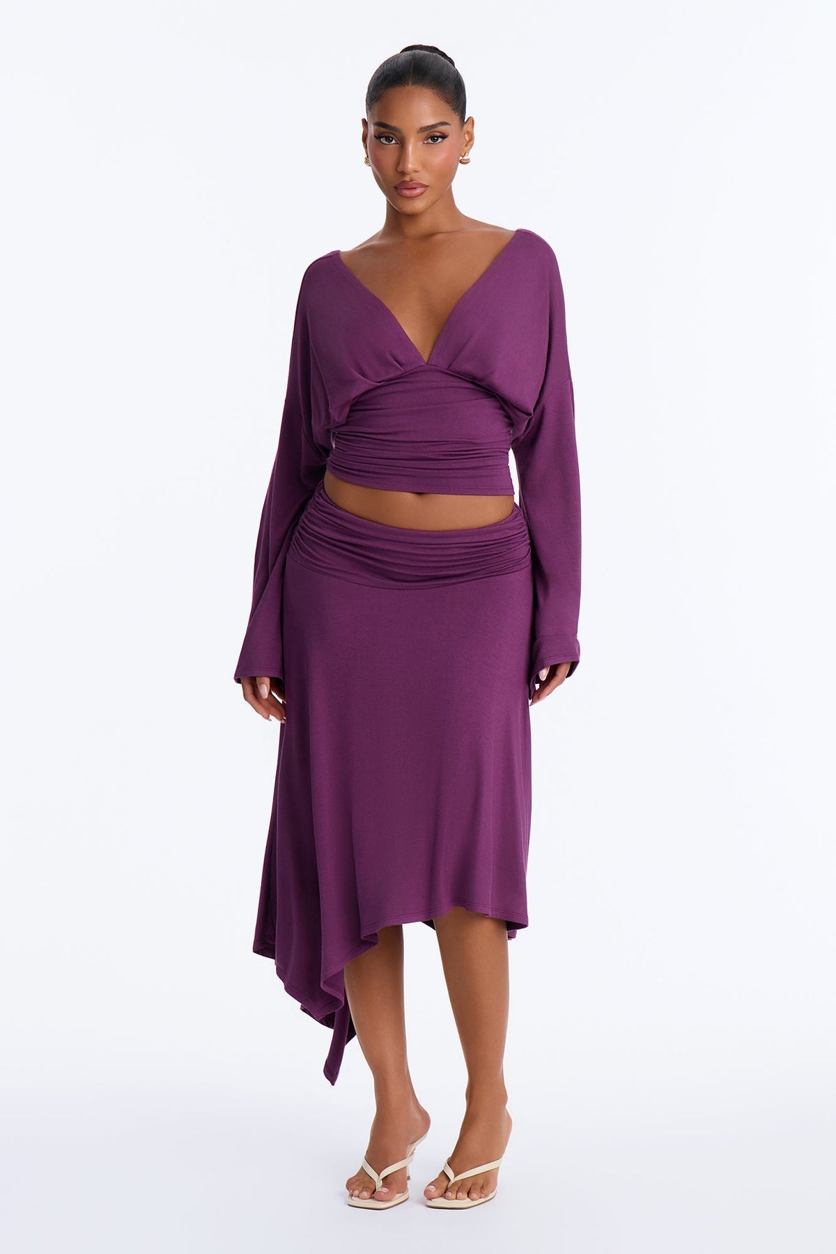 Riley Asymmetrical Midi Skirt Set - Plum