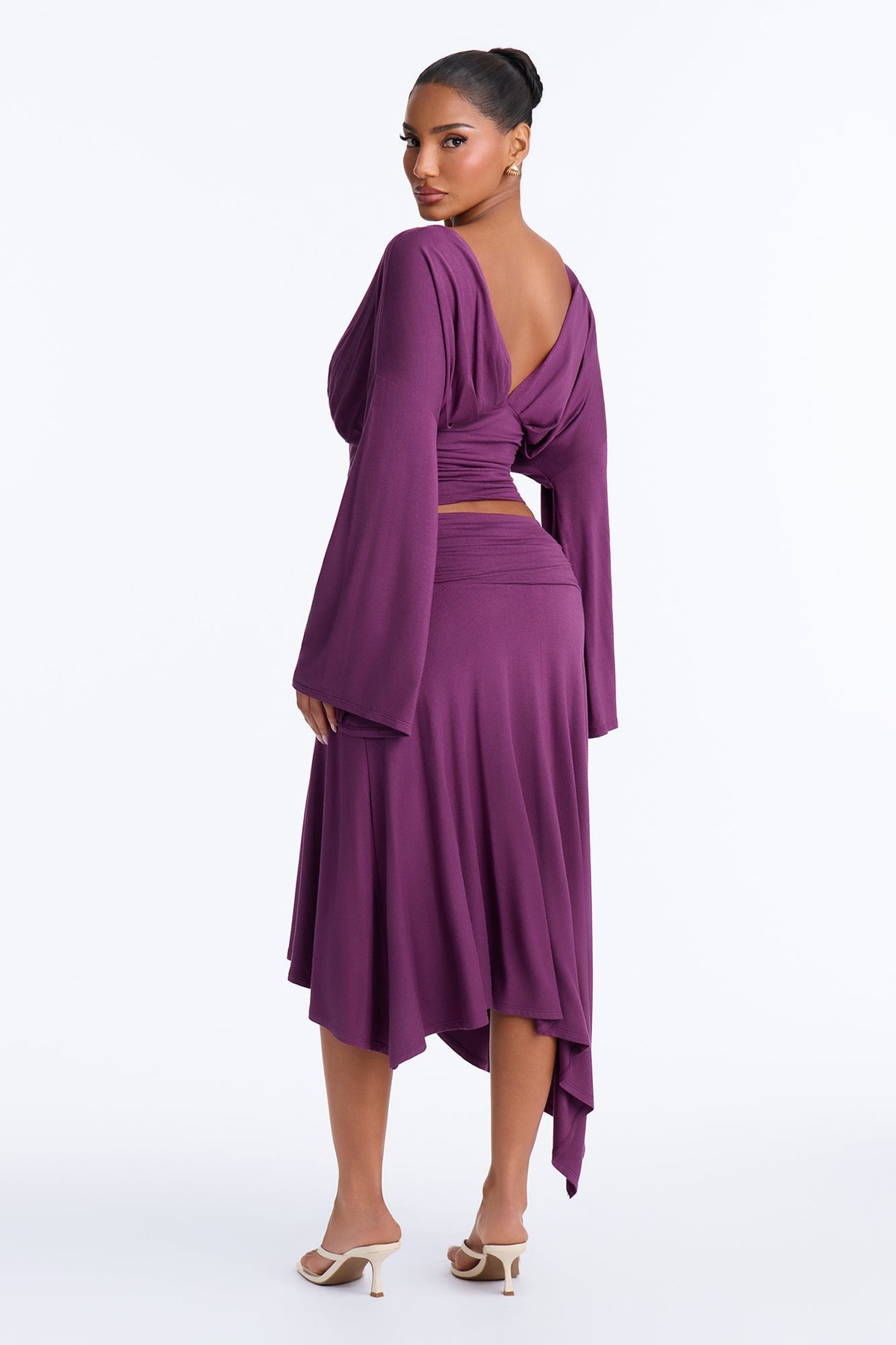 Riley Asymmetrical Midi Skirt Set - Plum