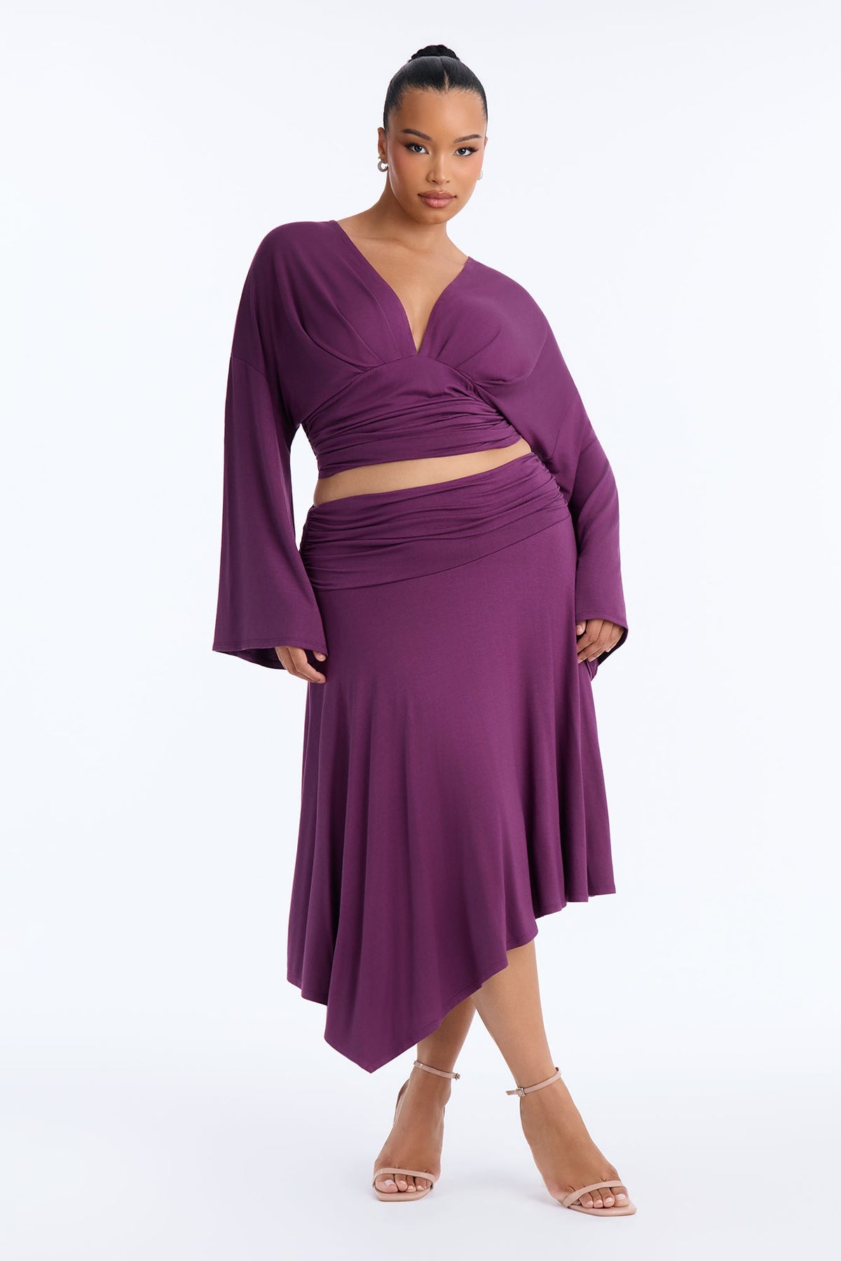 Riley Asymmetrical Midi Skirt Set - Plum