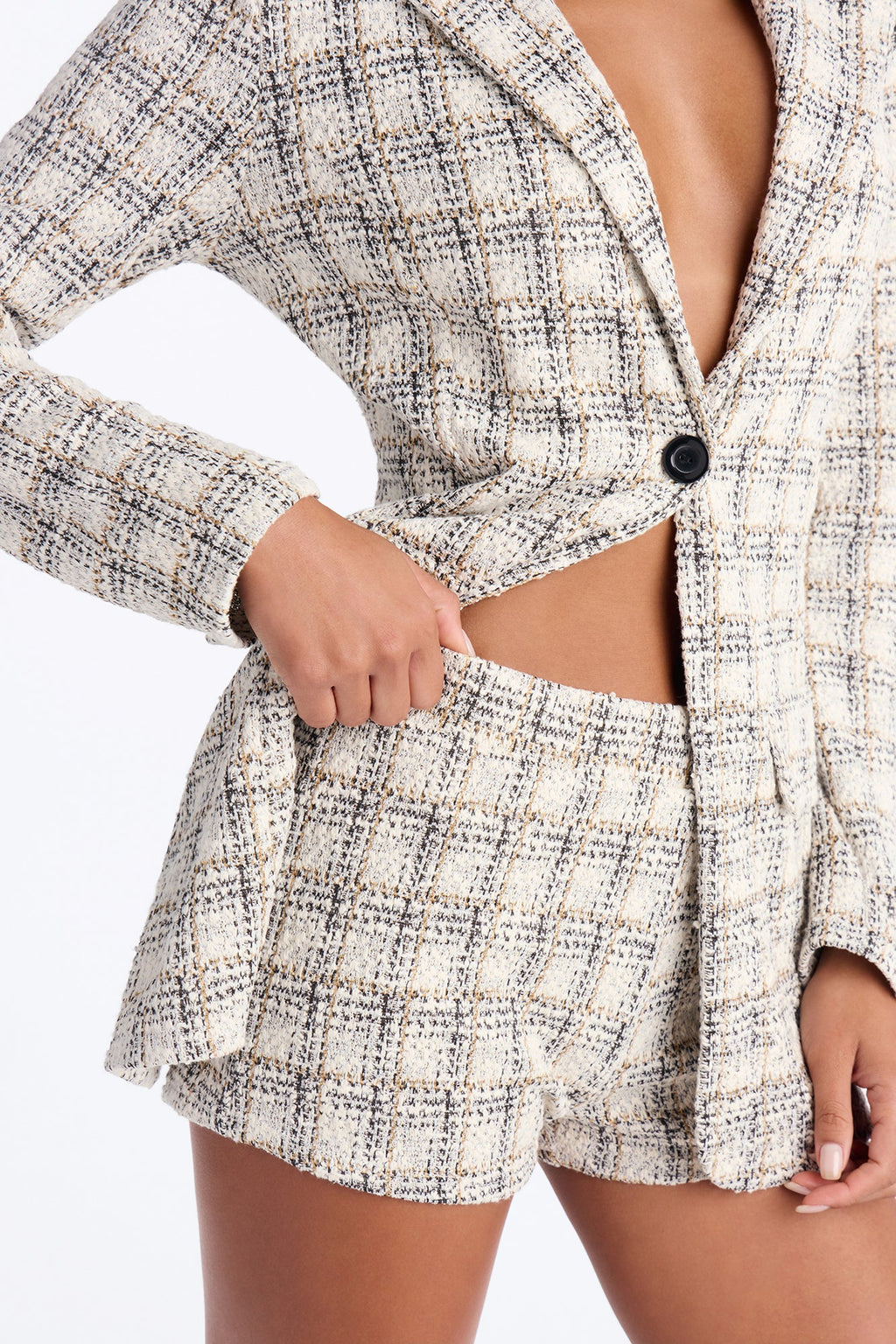 Bianca Knit Tweed Short Set - Cream/combo