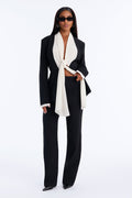 Pia Draped Blazer Pant Set - Black