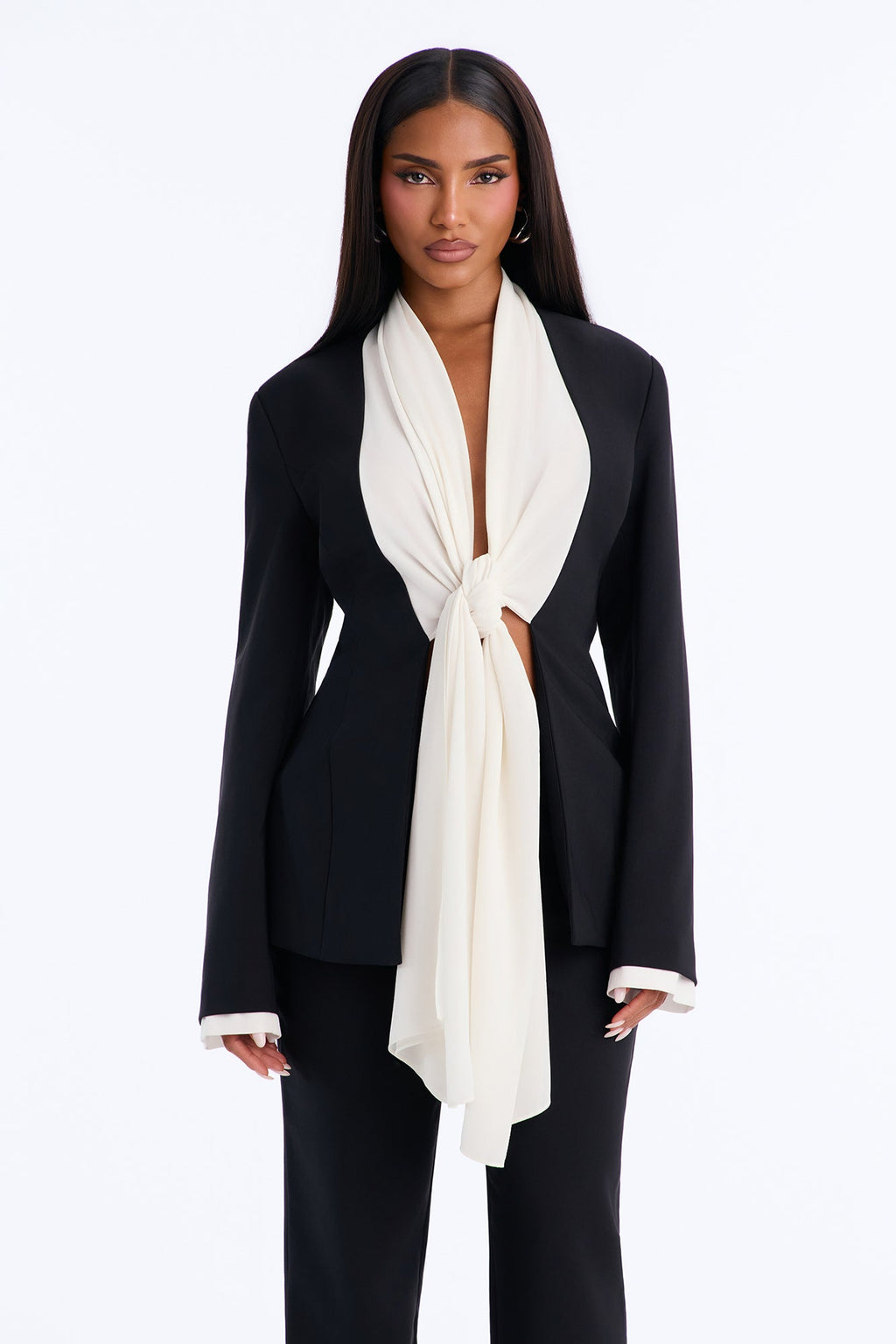 Pia Draped Blazer Pant Set - Black