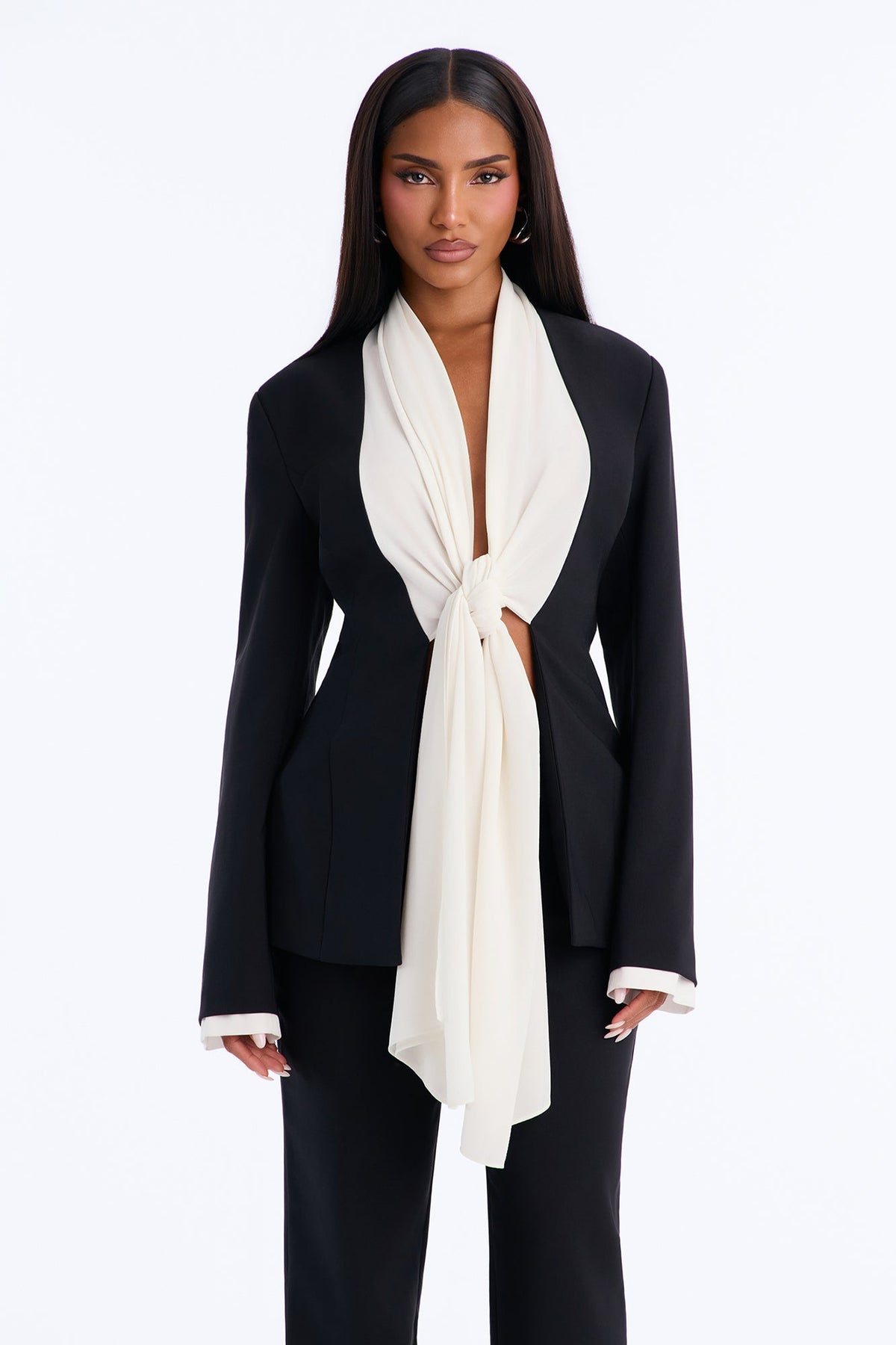 Pia Draped Blazer Pant Set - Black