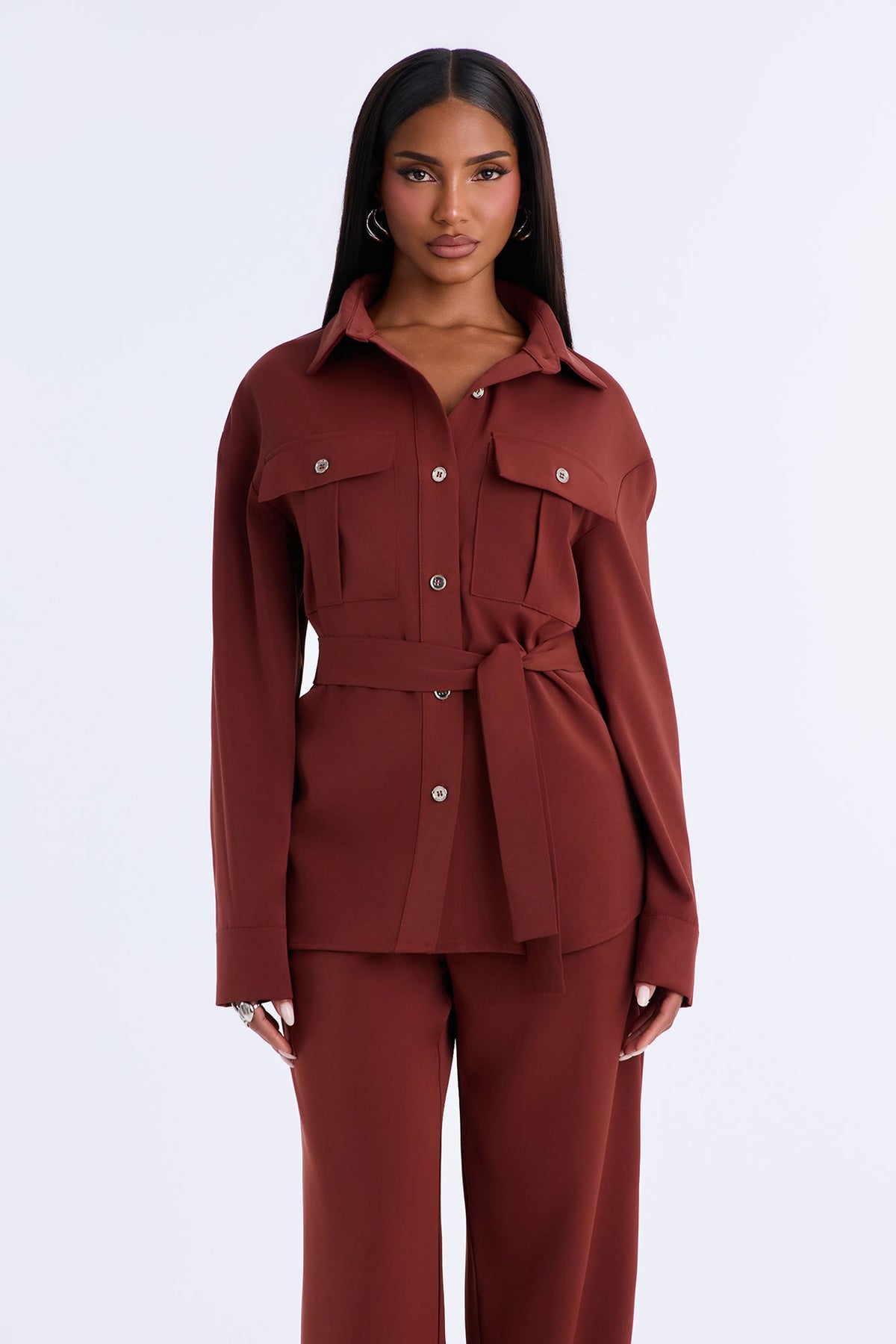 Angela Belted Pant Set - Rust
