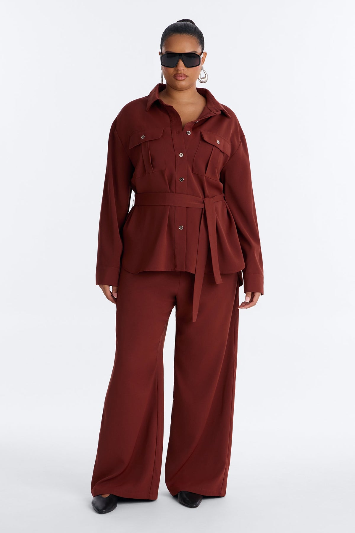 Angela Belted Pant Set - Rust