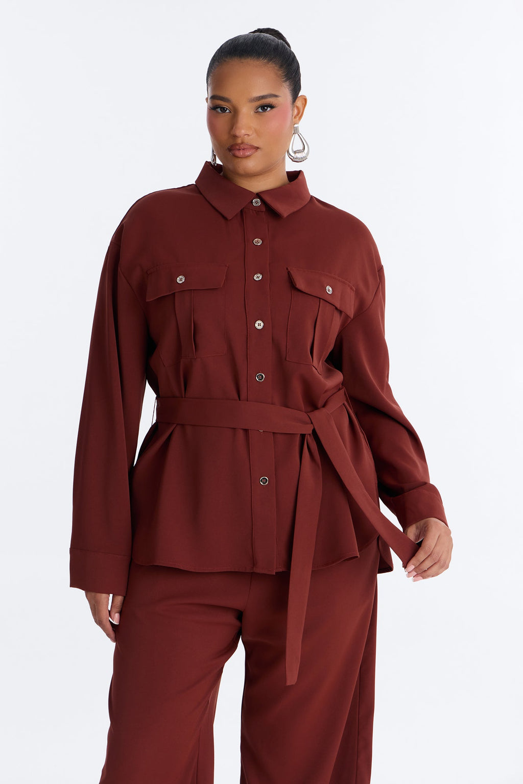 Angela Belted Pant Set - Rust