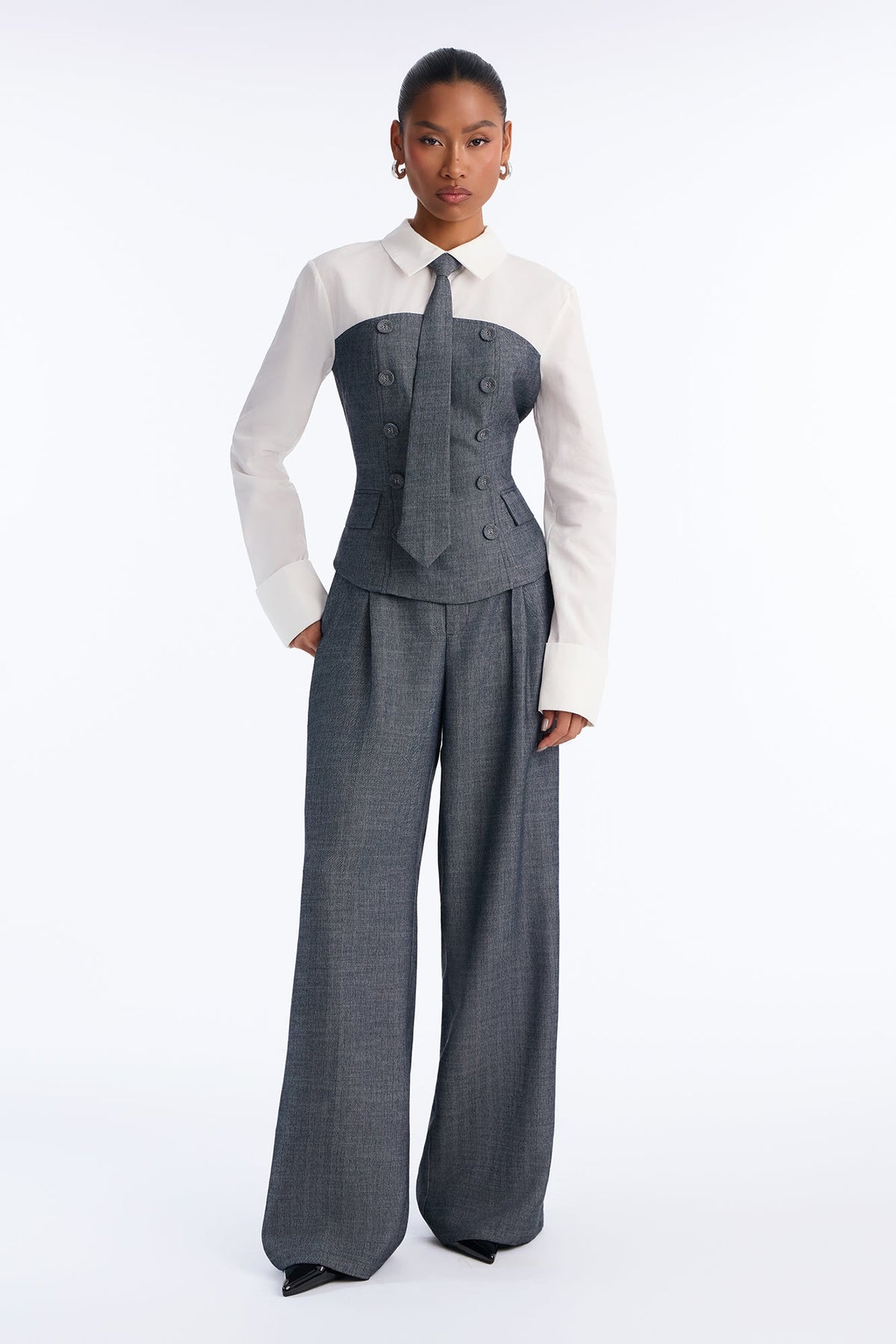 Shannon Wide Leg 3 Piece Pant Set - Grey